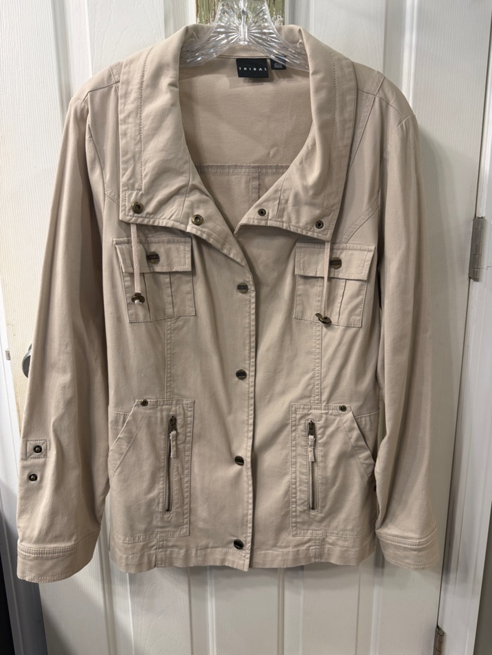 Tribal Light Beige Utility Jacket with Snap Front NWT
